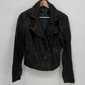 🧲 Muubaa Black Leather moto biker distressed Jacket